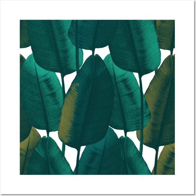 Dark summer tropical textural leaves. Vibrant banana leaves. Night jungle foliage Wall Art by likapix